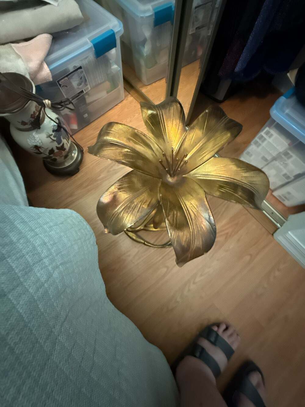 Arthur Court Style Gilt Aluminum Lily Side Table